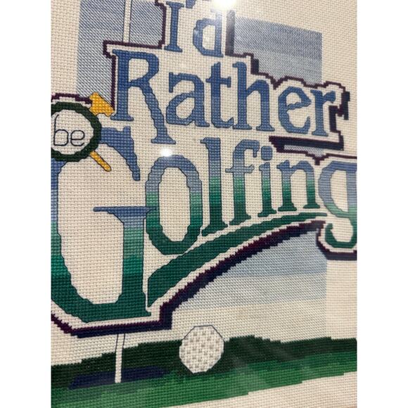 I'd Rather e Golfing Framed Cross Stitch Piece - Picture 2 of 4